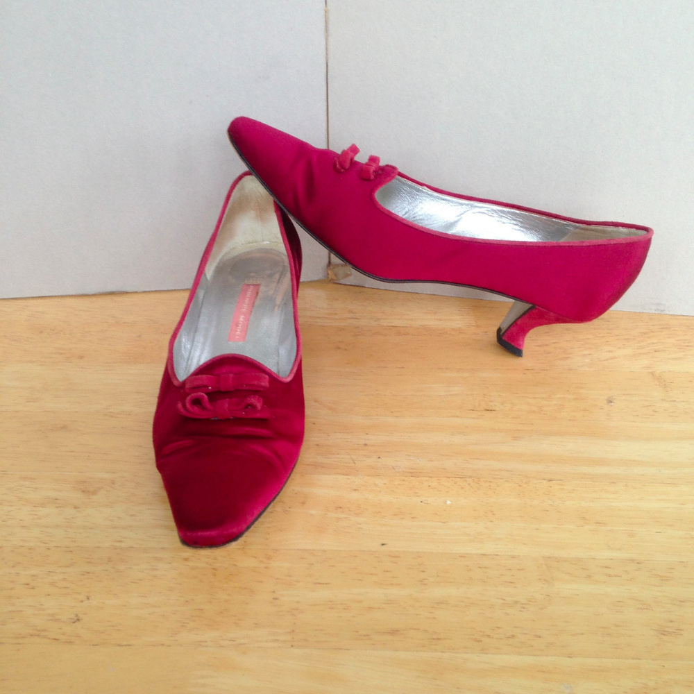 Phillipe Model Vintage Low Heel Pump Burgundy Red Gem
